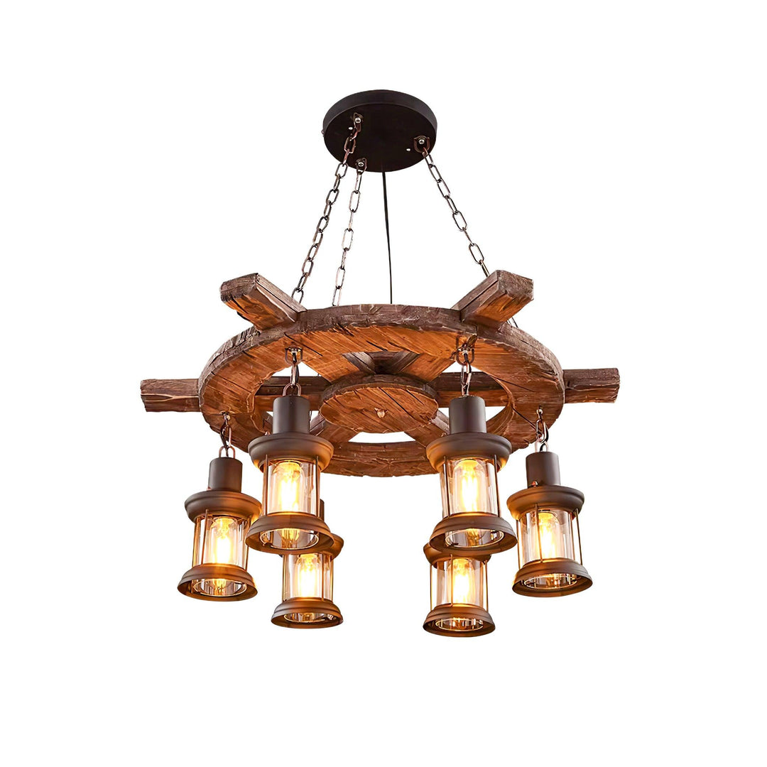 Nautical Industrial Style Wooden Chandelier - Vakkerlight