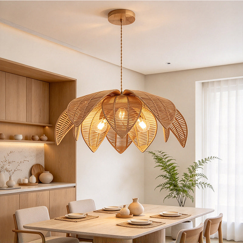 Handwoven Vine Weaving & Iron Hanging Lamp