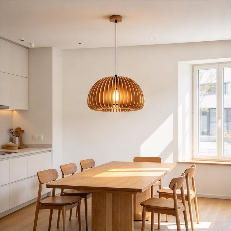Japandi Wooden Slatted Hanging Lamp