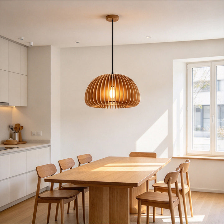 Japandi Wooden Slatted Hanging Lamp