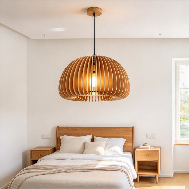 Japandi Wooden Slatted Hanging Lamp