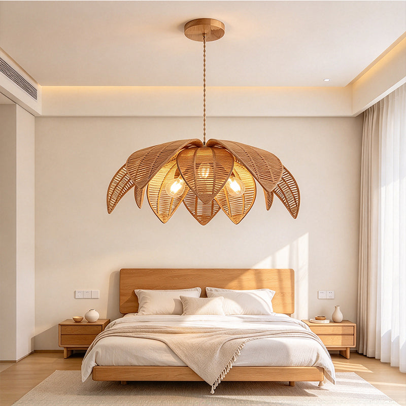 Handwoven Vine Weaving & Iron Hanging Lamp