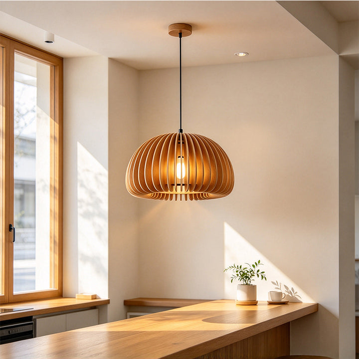 Japandi Wooden Slatted Hanging Lamp