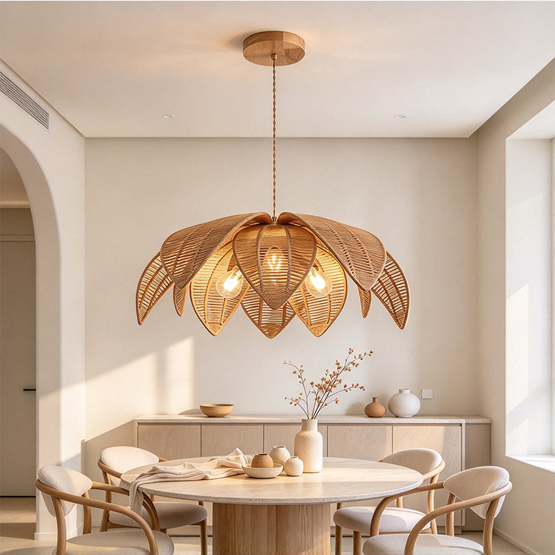 Handwoven Vine Weaving & Iron Hanging Lamp