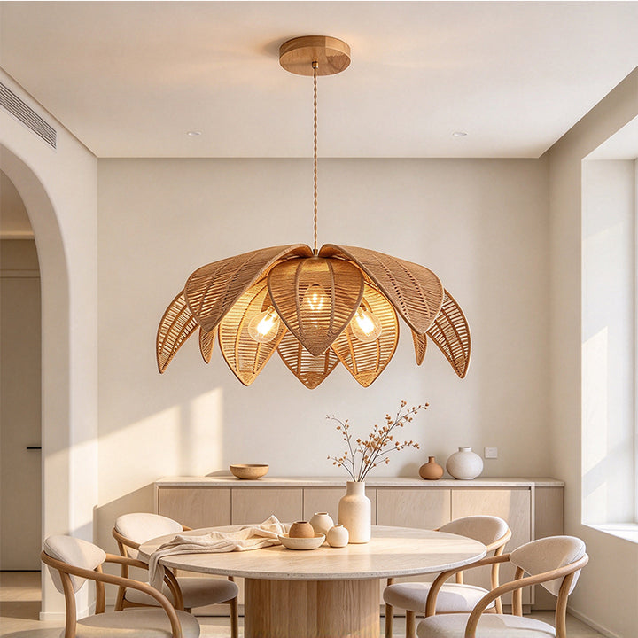 Handwoven Vine Weaving & Iron Hanging Lamp