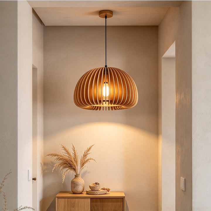 Japandi Wooden Slatted Hanging Lamp