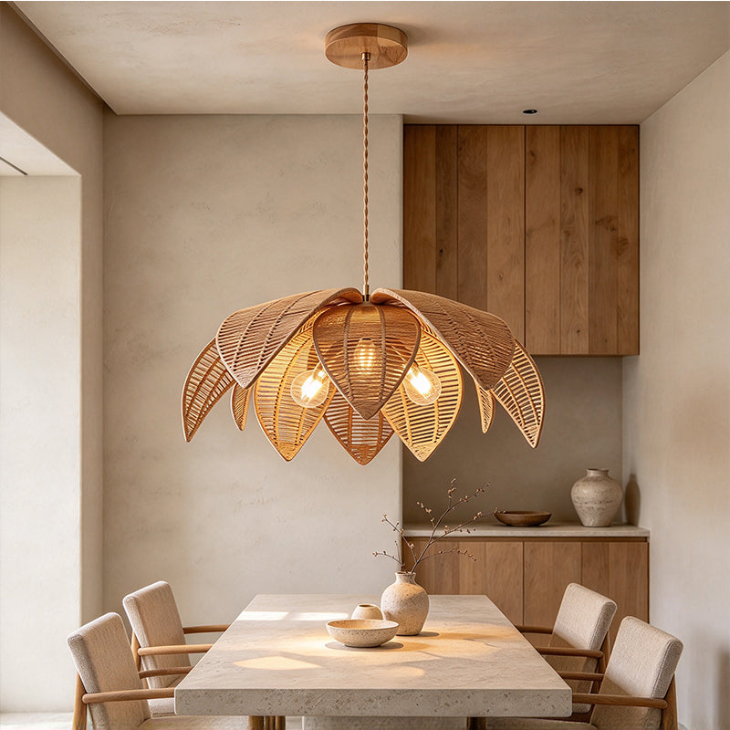 Handwoven Vine Weaving & Iron Hanging Lamp