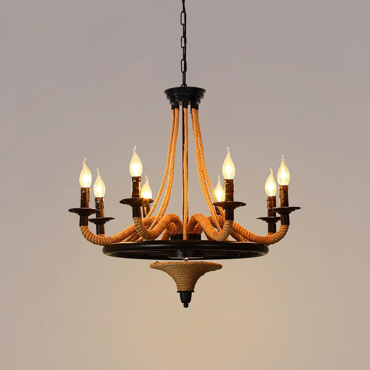 Hemp Rope Industrial Large Wheel Chandelier