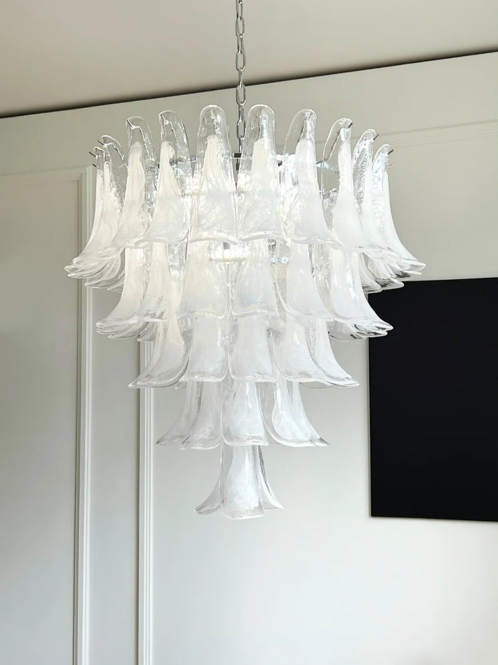 Murano White Glass Petals Chandelier
